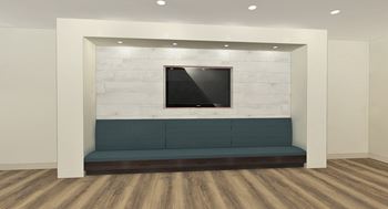 Media space with banquette seating